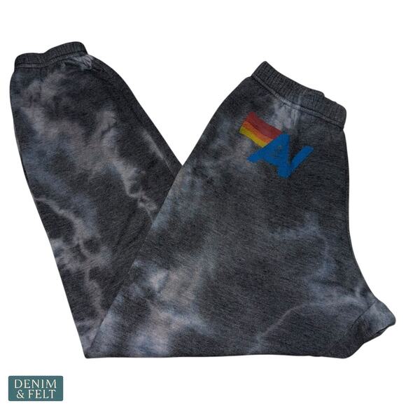 Aviator Nation Black Tie Dye Logo Sweatpants Medium Rainbow AV Graphic Lounge - Picture 1 of 7